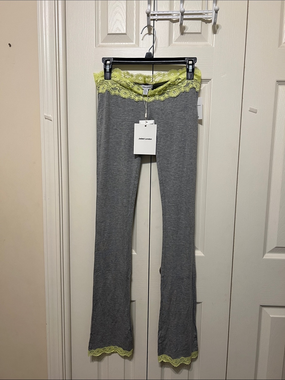 Jaded London Gray Leggings with Lime Lace Trim